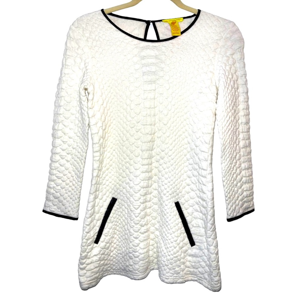 Catherine Malandrino White Textured‎ Tunic with Black Leather Look Trim M